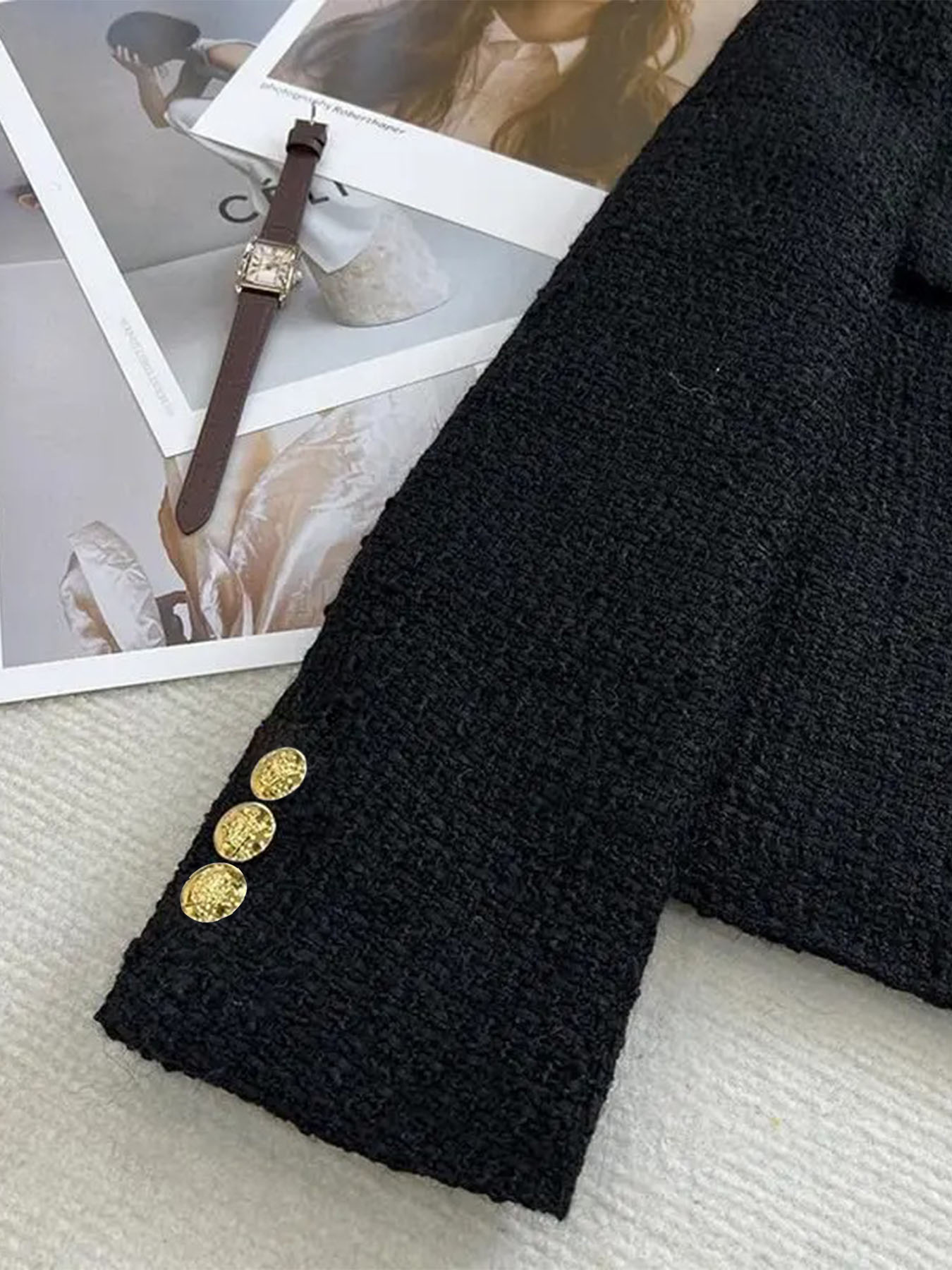 AliExpress French Wool Tweed Coat Fashion High-end Gold Button Short Slim Temperament Spring and Autumn Korean Coats Women Jacket New, view 2