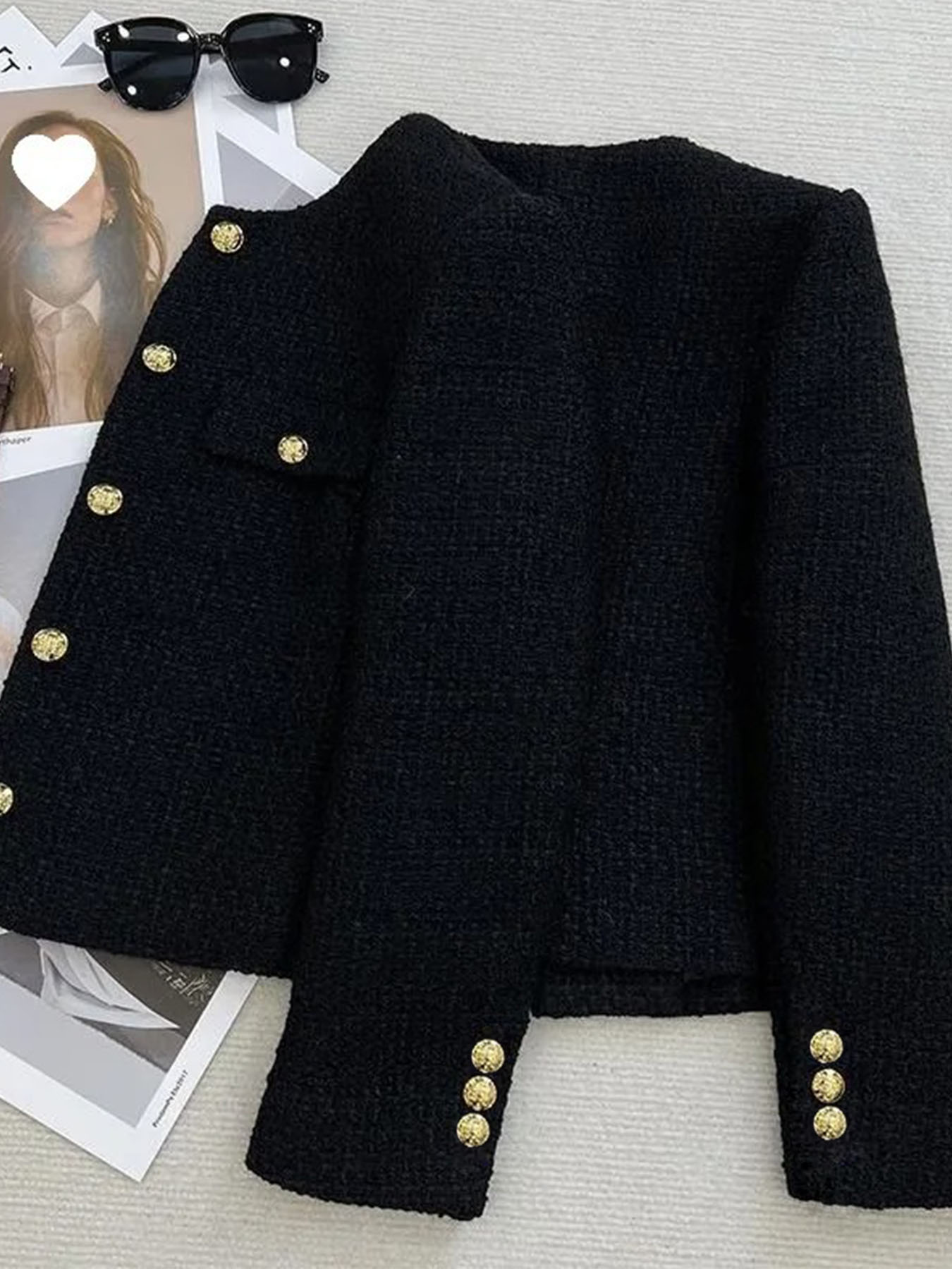 AliExpress French Wool Tweed Coat Fashion High-end Gold Button Short Slim Temperament Spring and Autumn Korean Coats Women Jacket New, view 3