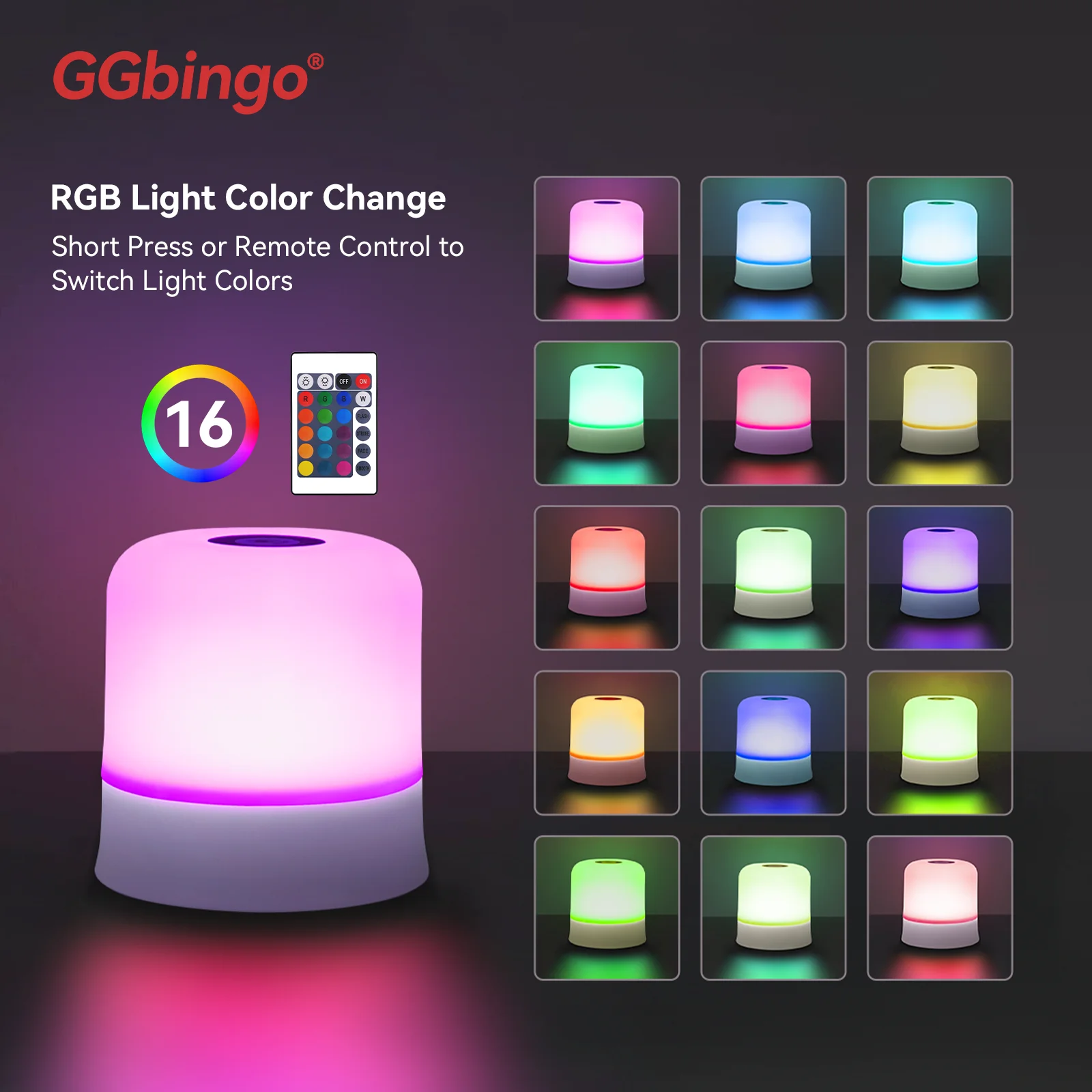 AliExpress GGbingo Touch Night Light Rechargeable Remote Control Night Light RGB Dimmable Table Lamp Ambient Light for Bedroom Living Room
