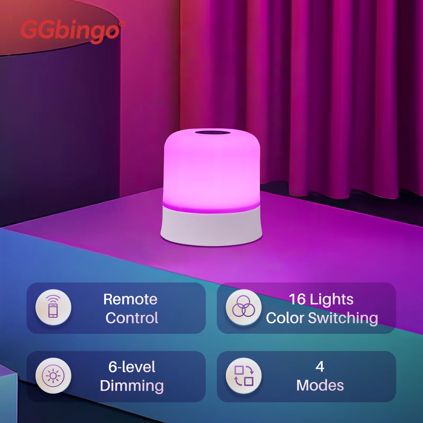 AliExpress GGbingo Touch Night Light Rechargeable Remote Control Night Light RGB Dimmable Table Lamp Ambient Light for Bedroom Living Room, view 2