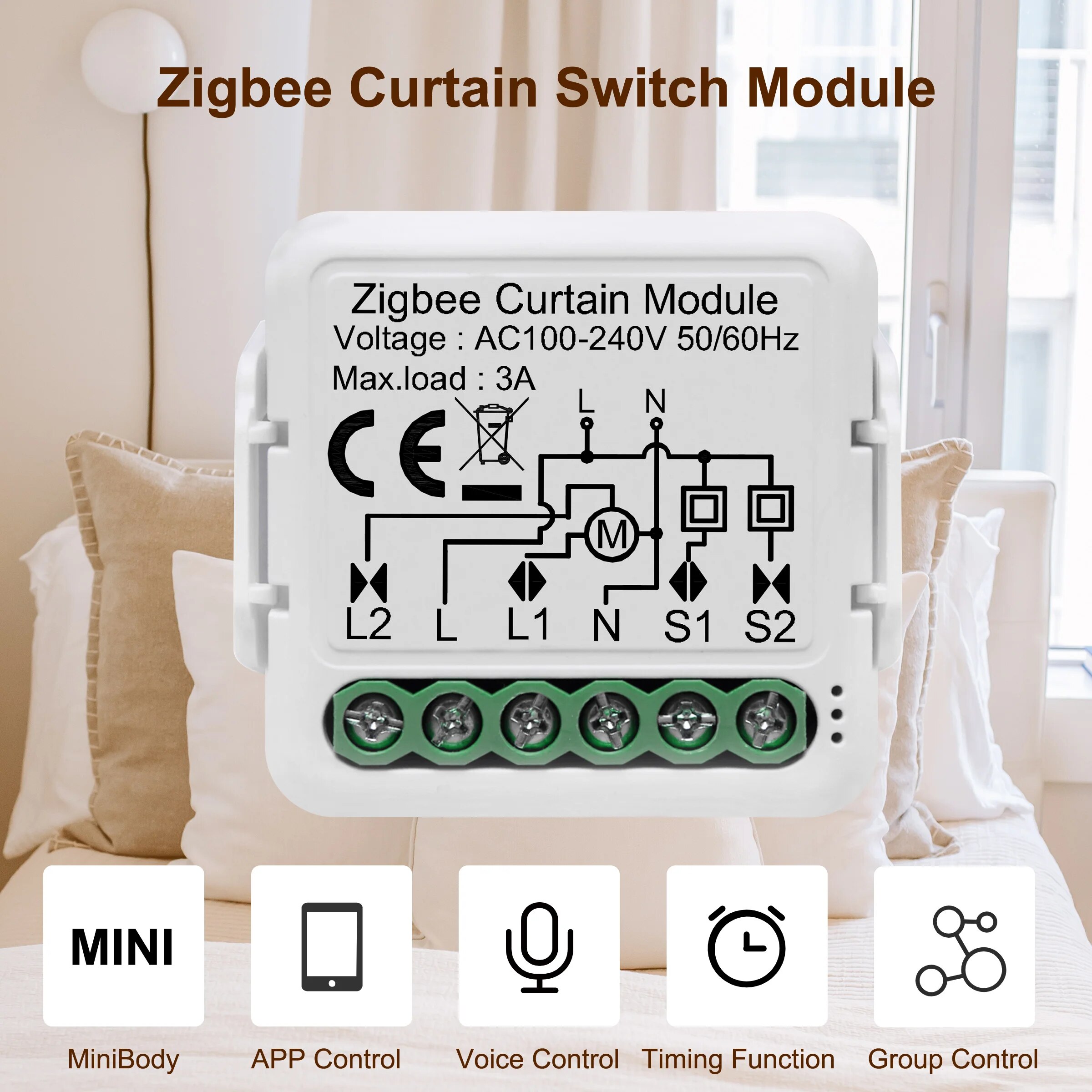 AliExpress GIRIER Tuya ZigBee 3.0 Smart Blind Curtain Switch Module 1/2 Gang for Roller Shutter Electric Motor Works with Alexa Google Home, view 2