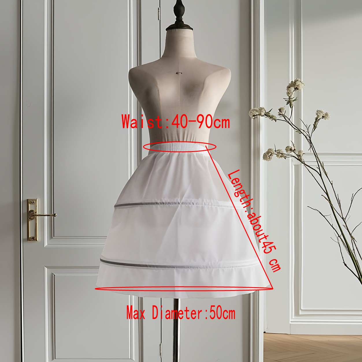 AliExpress Girls Crinoline Petticoat with 2 Hoops Under Skirt Short White Underskirt A-line Ball Gown Petticoats, view 6