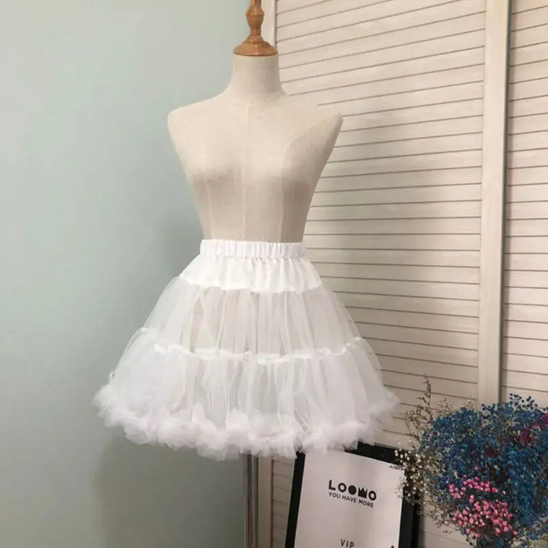 AliExpress Girls Ruffled Short Petticoat Solid White Color Fluffy Bubble Tutu Skirt Puffy Waistband Mini Hoopless Prom Crinoline Underskirt, view 2