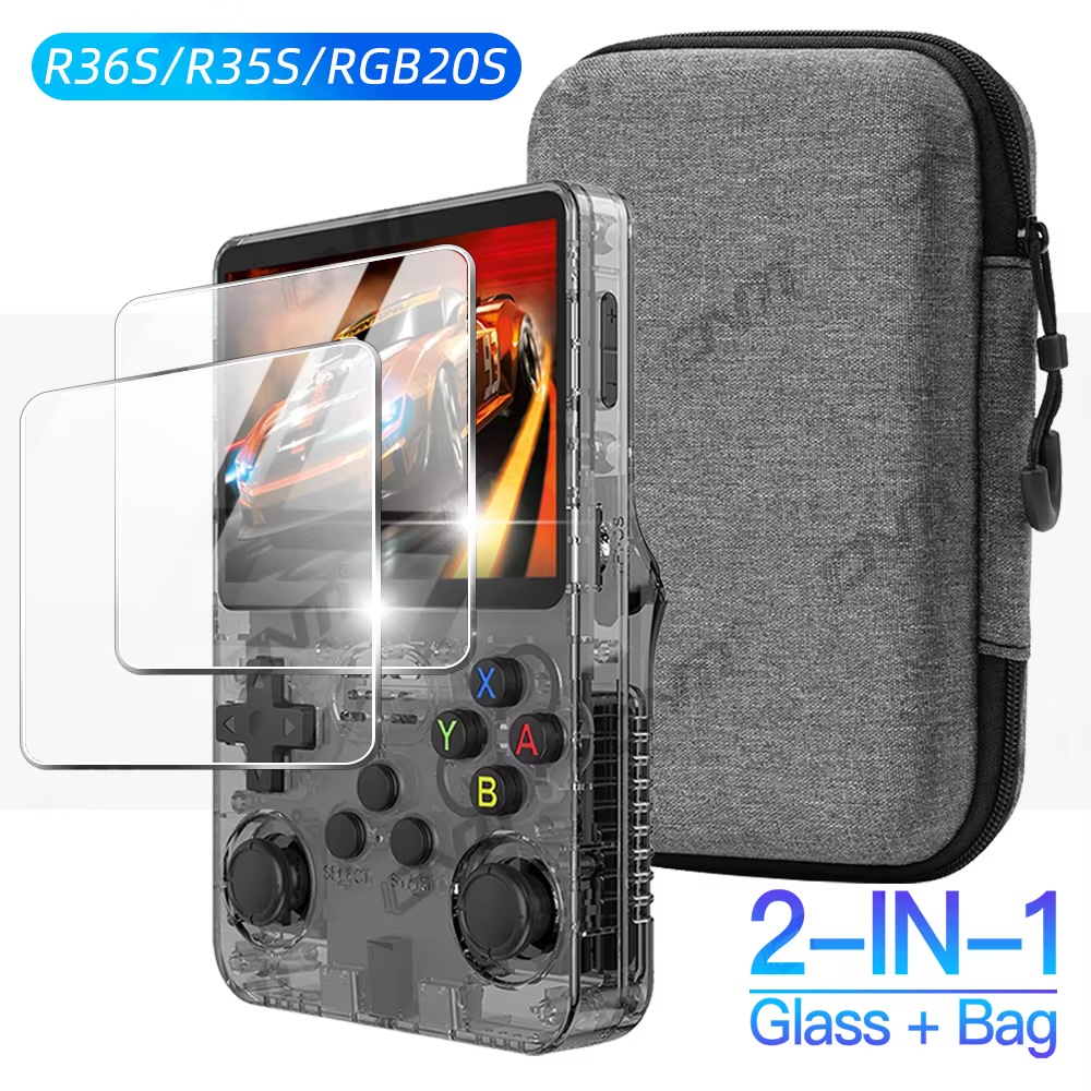 AliExpress Glass+Bag for R36S/R35S Screen Protector Tempered Glass Film & EVA Portable Storage Case R36S Console Protector Accessories Set