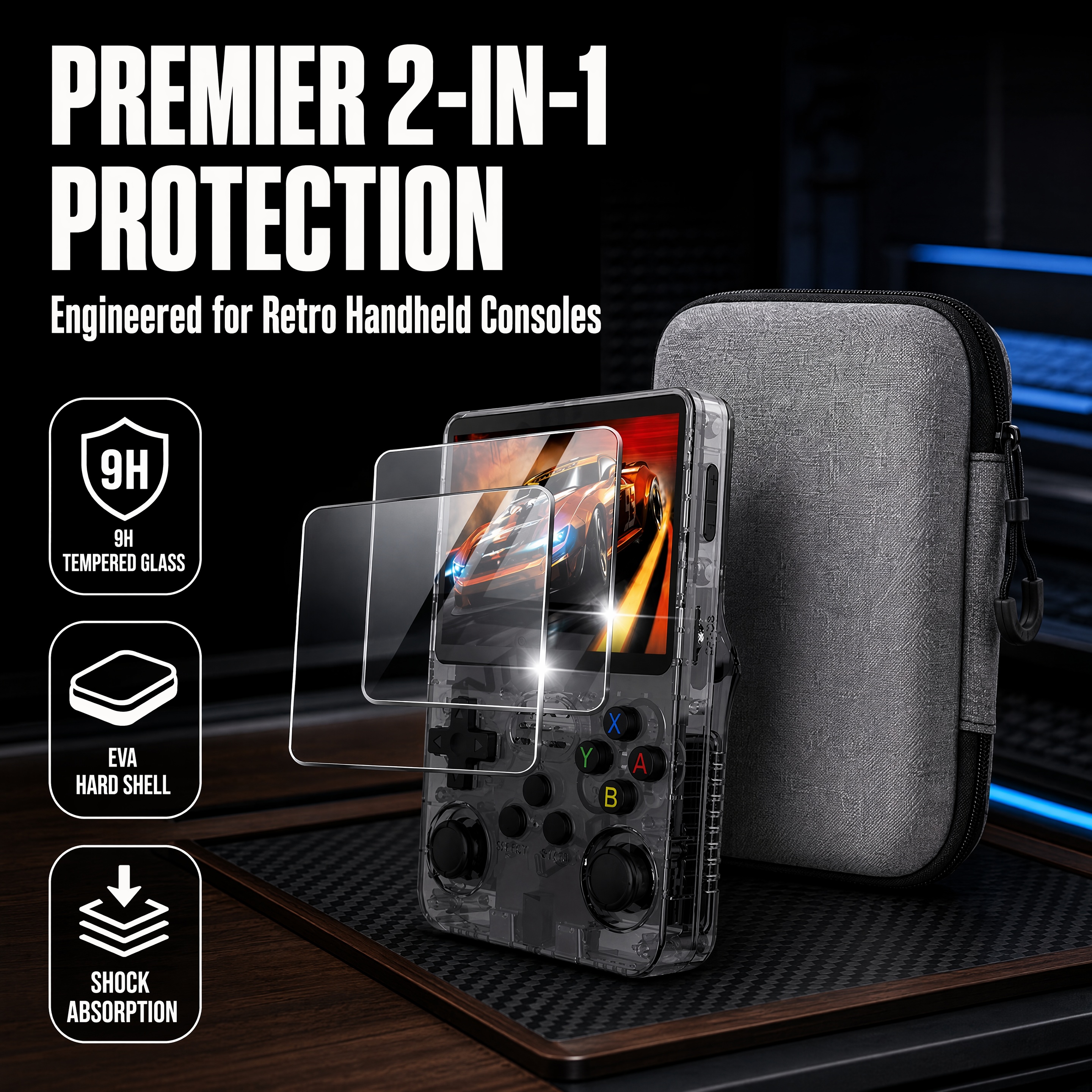 AliExpress Glass+Bag for R36S/R35S Screen Protector Tempered Glass Film & EVA Portable Storage Case R36S Console Protector Accessories Set, view 2