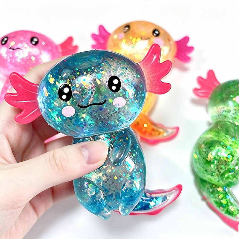 AliExpress Glitter Maltose Axolotl Squishy Squeeze Toy Cute Fun Anxiety Relief Salamander Slow-rebound Stress Balls Fidgets Toys, view 6