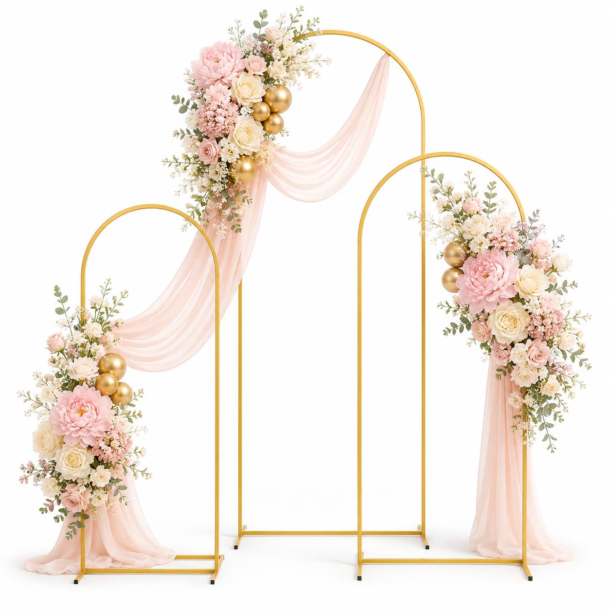 AliExpress Gold Metal Arch Backdrop Stand Set Of 3,7.2FT,6.6FT,6FT Wedding Arch Frame,Stable Detachable Balloon Arch Stand For Balloon Garland,Floral Arrangements,Fabric Drapes,Wedding Reception,Birthday Party,Baby Shower,Photo Backdrop,Christmas,Holiday Decor