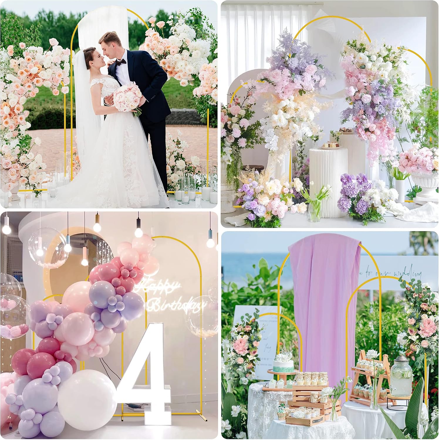 AliExpress Gold Metal Arch Backdrop Stand Set Of 3,7.2FT,6.6FT,6FT Wedding Arch Frame,Stable Detachable Balloon Arch Stand For Balloon Garland,Floral Arrangements,Fabric Drapes,Wedding Reception,Birthday Party,Baby Shower,Photo Backdrop,Christmas,Holiday Decor, view 3