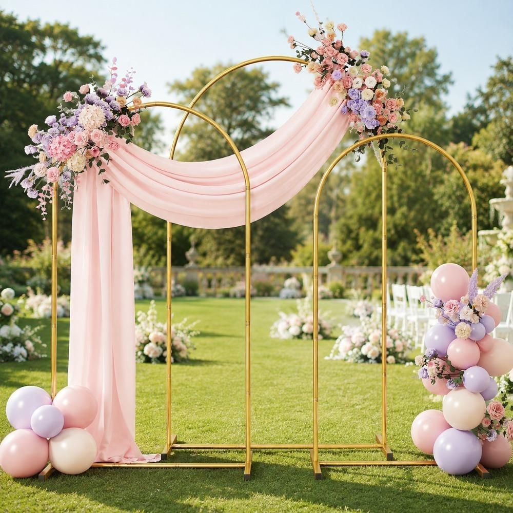 AliExpress Gold Metal Arch Backdrop Stand Set Of 3,7.2FT,6.6FT,6FT Wedding Arch Frame,Stable Detachable Balloon Arch Stand For Balloon Garland,Floral Arrangements,Fabric Drapes,Wedding Reception,Birthday Party,Baby Shower,Photo Backdrop,Christmas,Holiday Decor, view 4