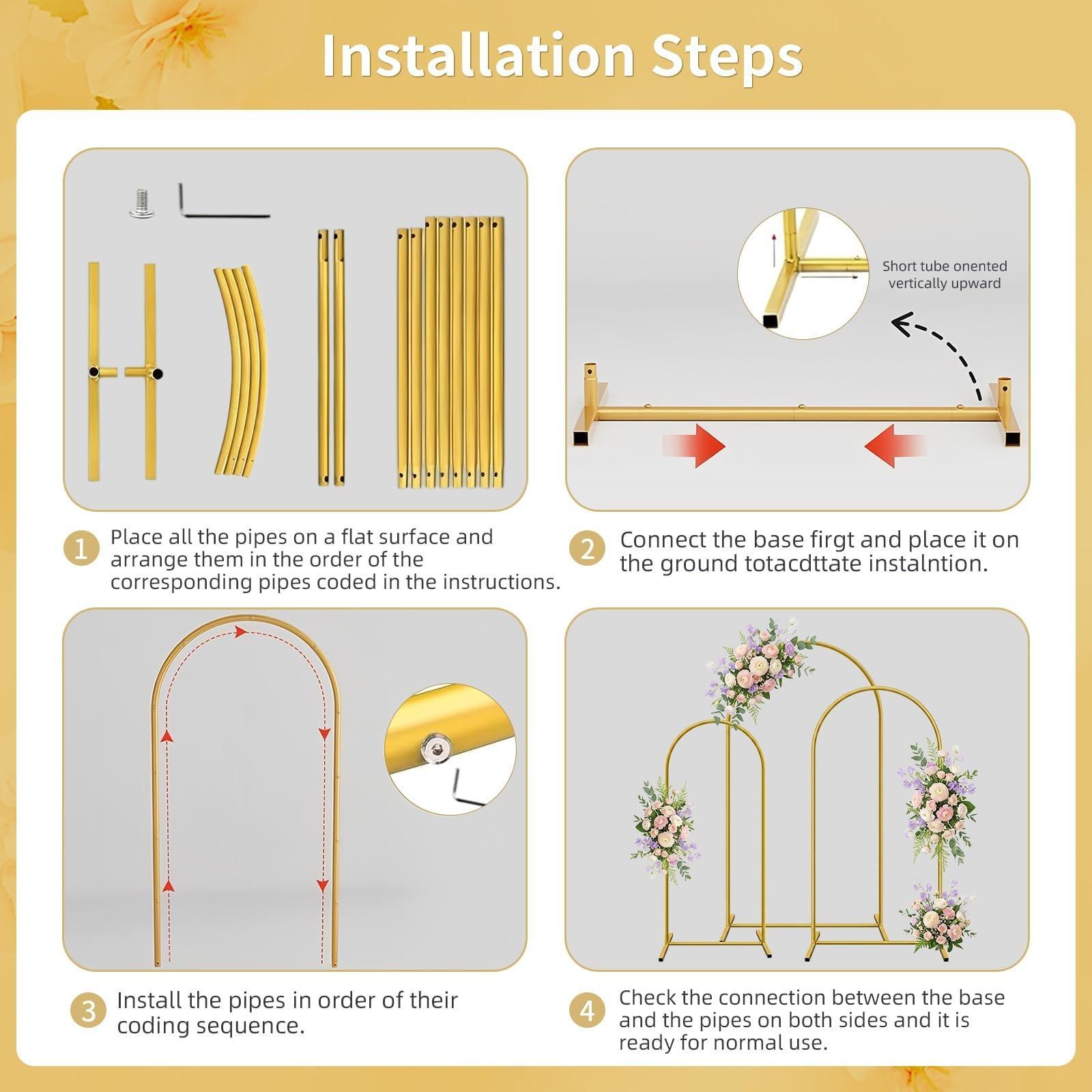 AliExpress Gold Metal Arch Backdrop Stand Set Of 3,7.2FT,6.6FT,6FT Wedding Arch Frame,Stable Detachable Balloon Arch Stand For Balloon Garland,Floral Arrangements,Fabric Drapes,Wedding Reception,Birthday Party,Baby Shower,Photo Backdrop,Christmas,Holiday Decor, view 5
