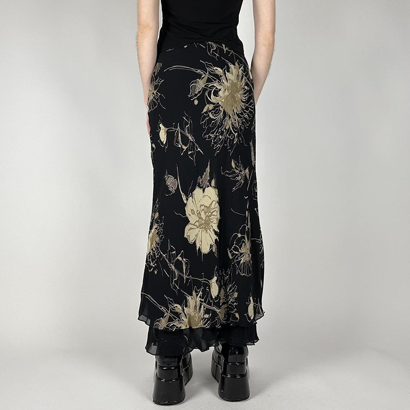AliExpress Goth Dark Y2K Aestheics Double Layer Mesh A-line Skirt Women Fashion Florals Print Slim Skirts Fairy Streetwear Gothic Bottoms, view 2