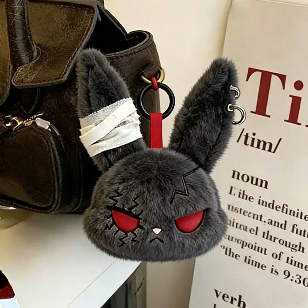 AliExpress Gothic Bunny Plush Keychain RabbitBag Charm with Bandage Desian Kawaii Key Ring Pendant Car Bag Ornament Girl Child Gift To, view 2