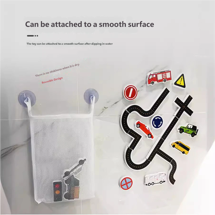 AliExpress Gowinbaby 23 Pieces Sticky Wall Bath Puzzle, City Traffic Car Track Soft Vinyl Toy, Baby Bathtub Water Play Educational Gifts, view 2