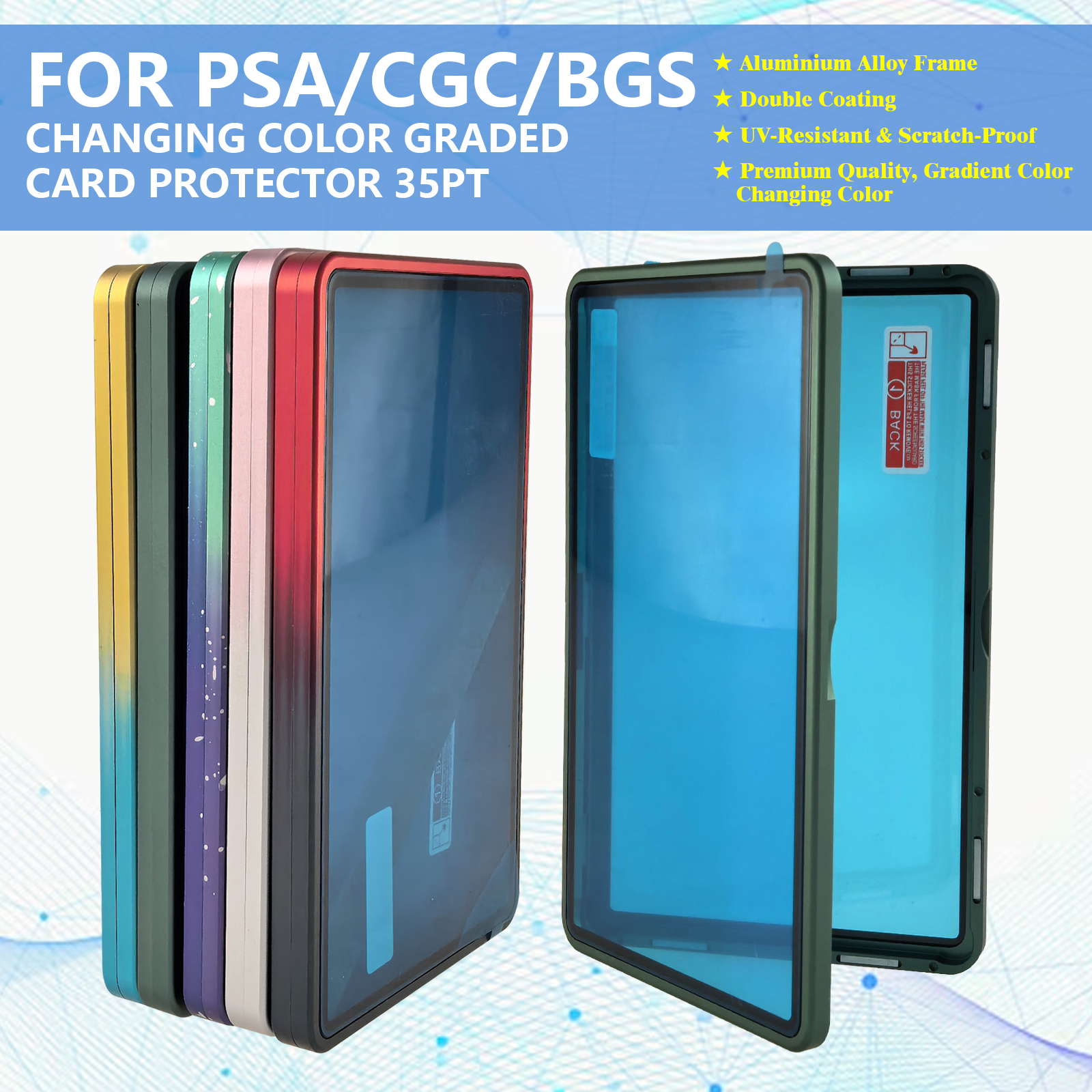AliExpress Gradient Color Aluminum Alloy Graded Cards Protector Case for PSA/BGS, UV & Scratch Resistant Trading Card Bumper Display Holder