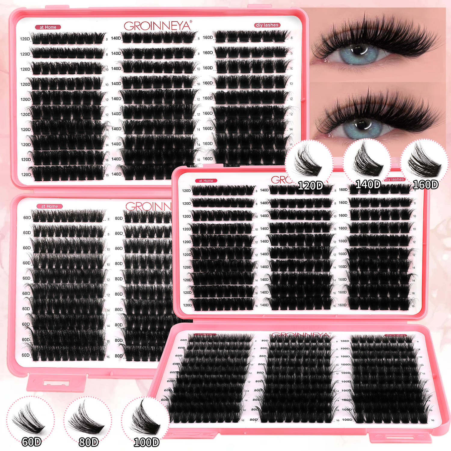AliExpress GROINNEYA Lashes Cluster DIY Lash Extension Mixed Tray Clusters Eyelashes Fluffy Volume Individual Lashes Cat Eye Lash Extension