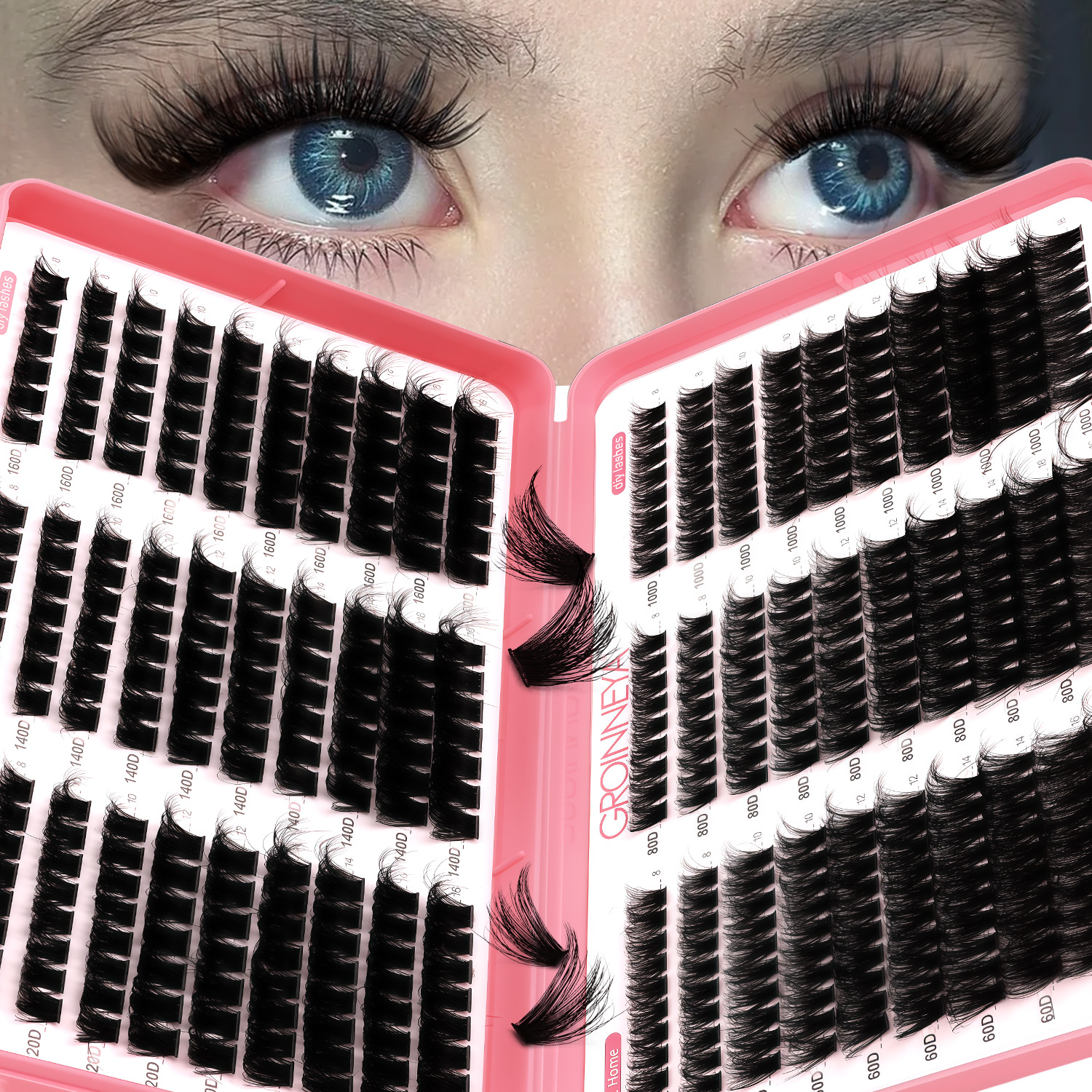 AliExpress GROINNEYA Lashes Cluster DIY Lash Extension Mixed Tray Clusters Eyelashes Fluffy Volume Individual Lashes Cat Eye Lash Extension, view 3