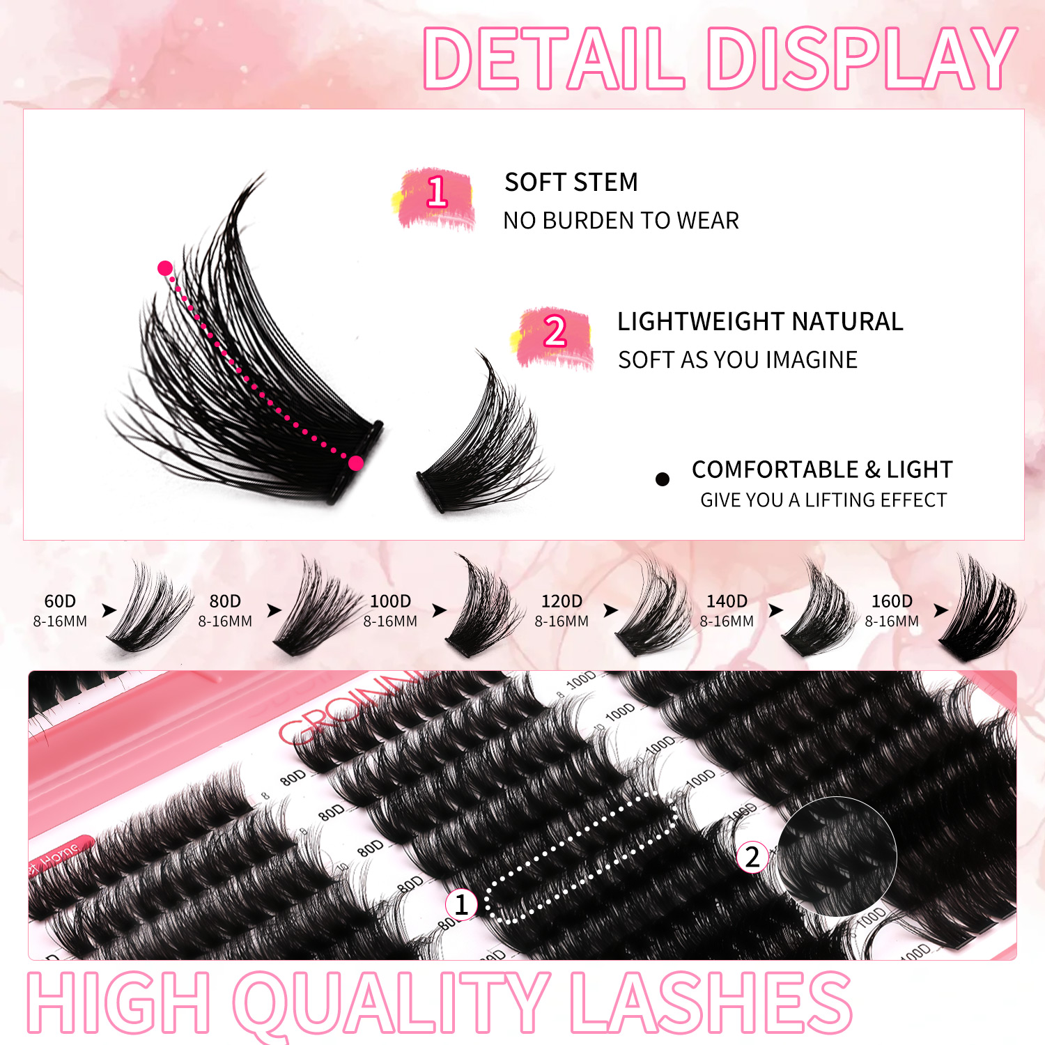 AliExpress GROINNEYA Lashes Cluster DIY Lash Extension Mixed Tray Clusters Eyelashes Fluffy Volume Individual Lashes Cat Eye Lash Extension, view 5