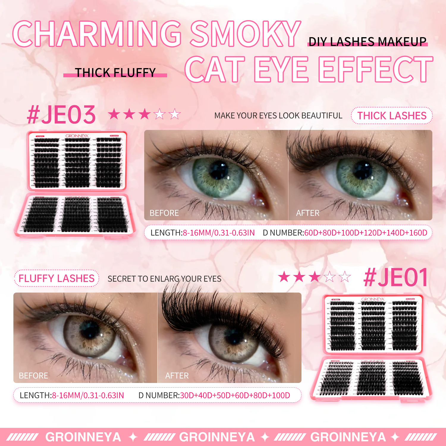 AliExpress GROINNEYA Lashes Cluster DIY Lash Extension Mixed Tray Clusters Eyelashes Fluffy Volume Individual Lashes Cat Eye Lash Extension, view 6