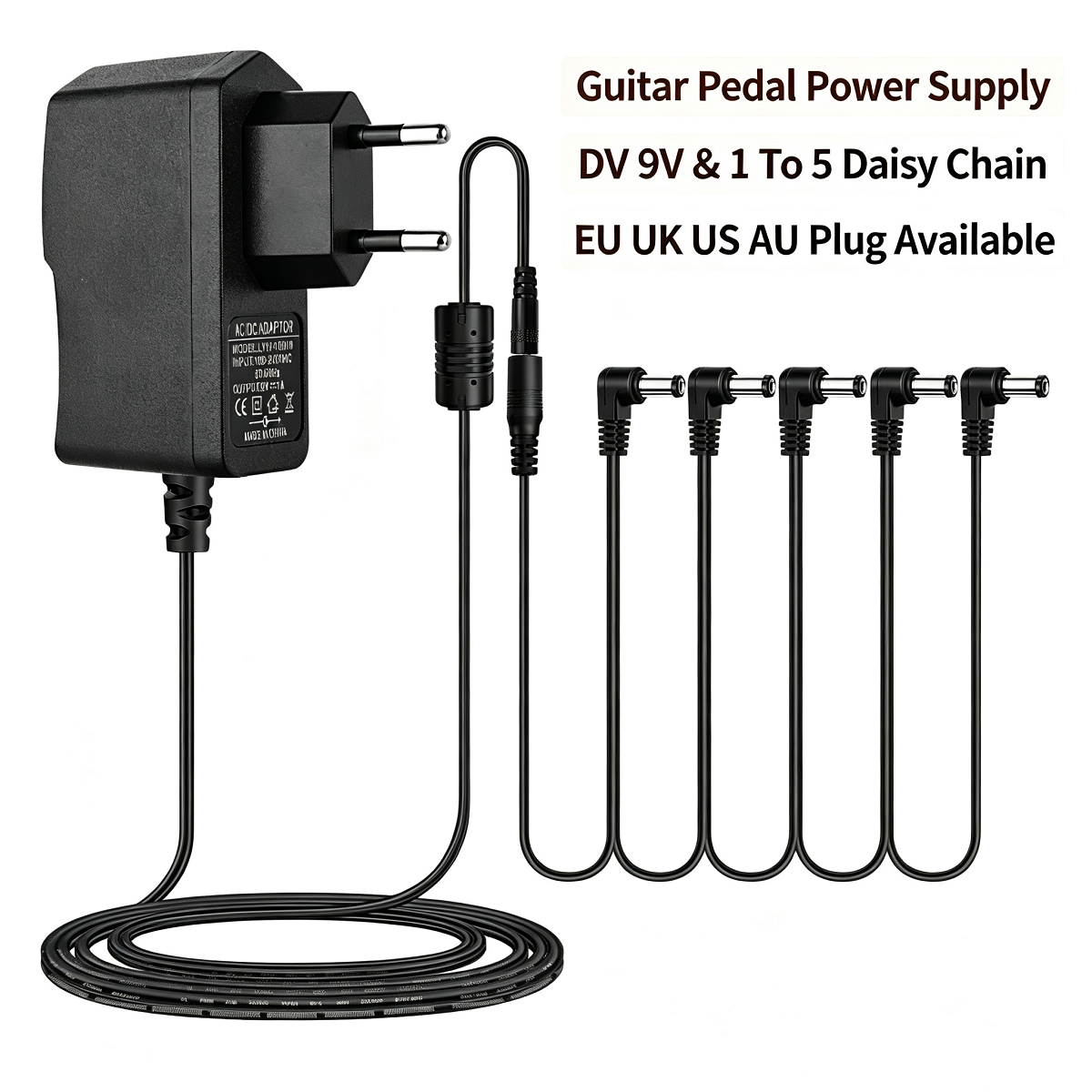 AliExpress Guitar Pedal Power Supply Adapter 9V DC US UK EU Plug Tip & Negative 5 Ways Daisy Chain Cables Compatible for Most Guitar Pedals