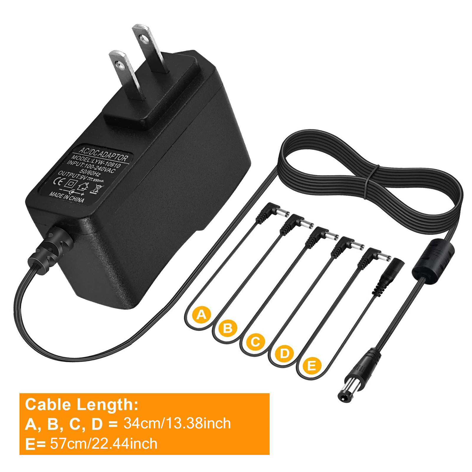 AliExpress Guitar Pedal Power Supply Adapter 9V DC US UK EU Plug Tip & Negative 5 Ways Daisy Chain Cables Compatible for Most Guitar Pedals, view 3