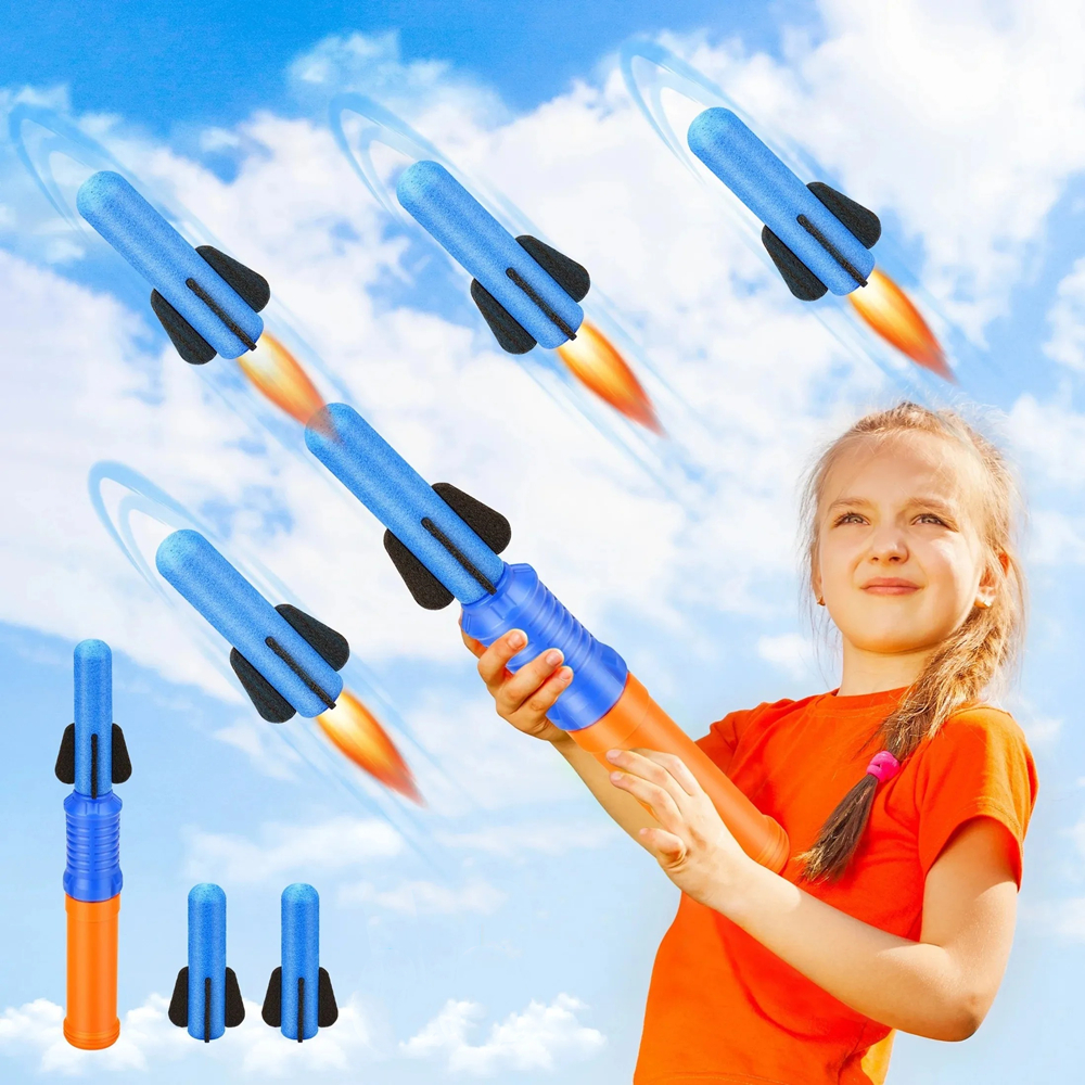 AliExpress Hand-Propelled Rocket Launcher Toy Set Foam Rocket Children's Outdoor Birthday Gift Funny Summer Garden Game Party Discount