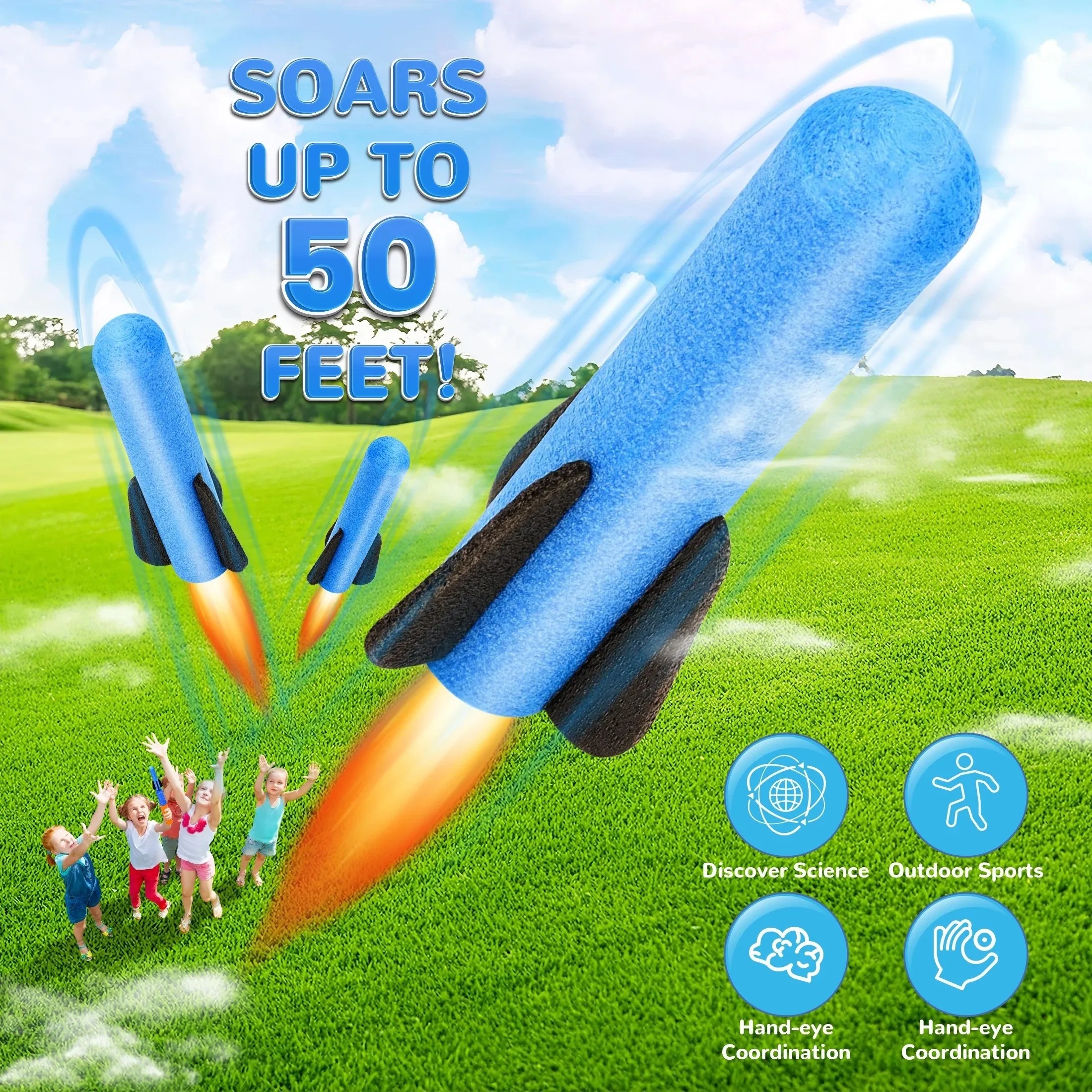 AliExpress Hand-Propelled Rocket Launcher Toy Set Foam Rocket Children's Outdoor Birthday Gift Funny Summer Garden Game Party Discount, view 4