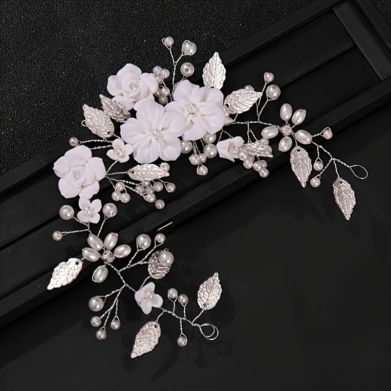 AliExpress Handmade Pearl Alloy Hair Vine Headband Fashion Flower Hair Vine Headband Bridal Wedding Hair Accessories Jewelry Hairband Tiara, view 3