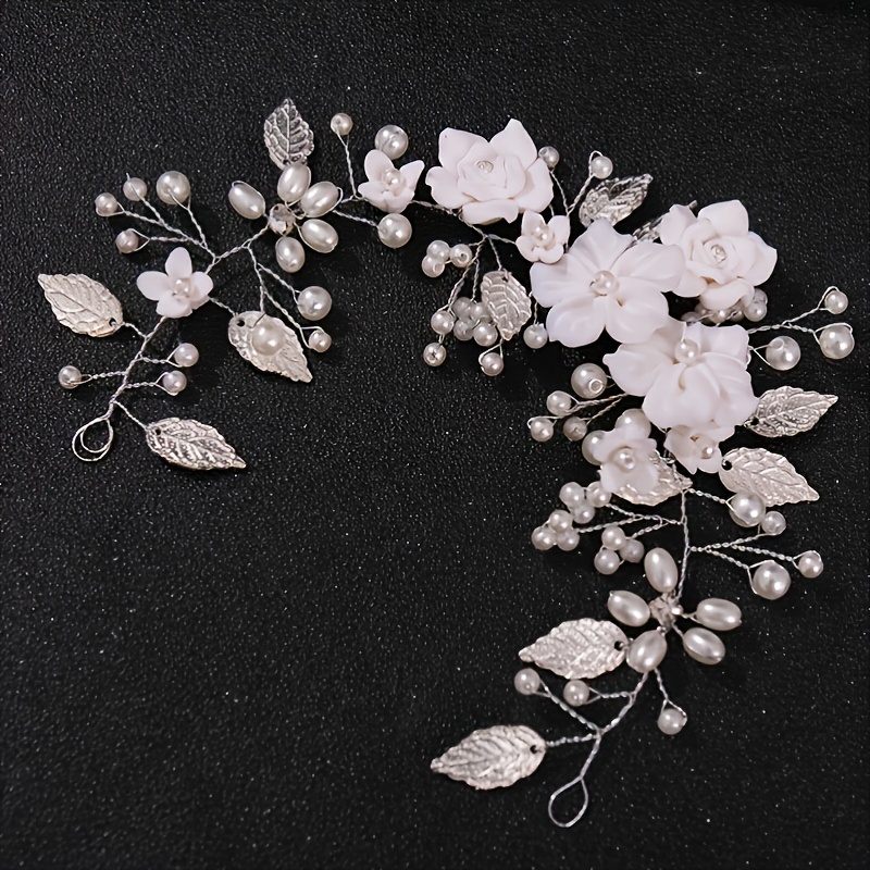 AliExpress Handmade Pearl Alloy Hair Vine Headband Fashion Flower Hair Vine Headband Bridal Wedding Hair Accessories Jewelry Hairband Tiara, view 4