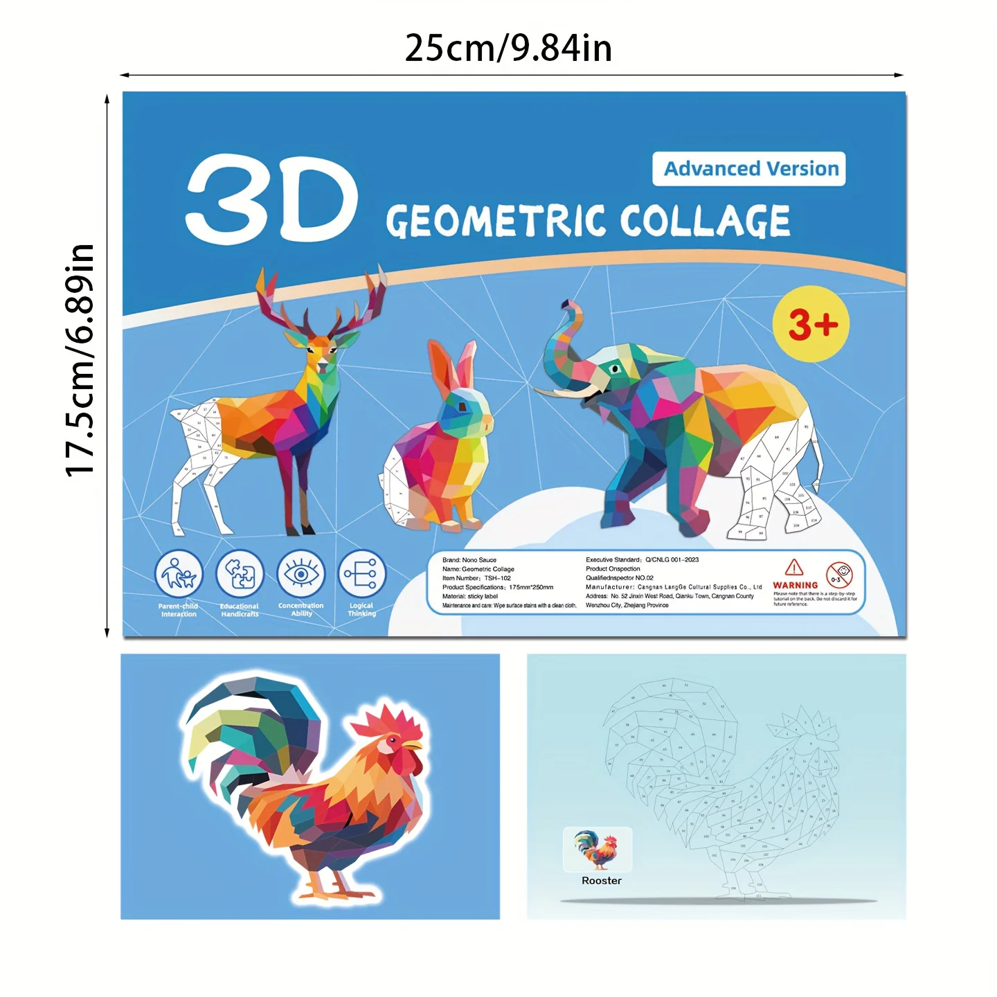 AliExpress Handmade Stickers Animal Cognitive 6 Geometric Collages Children's Puzzle Enhance Focus Training Enlightenment Toy Stickers, view 3
