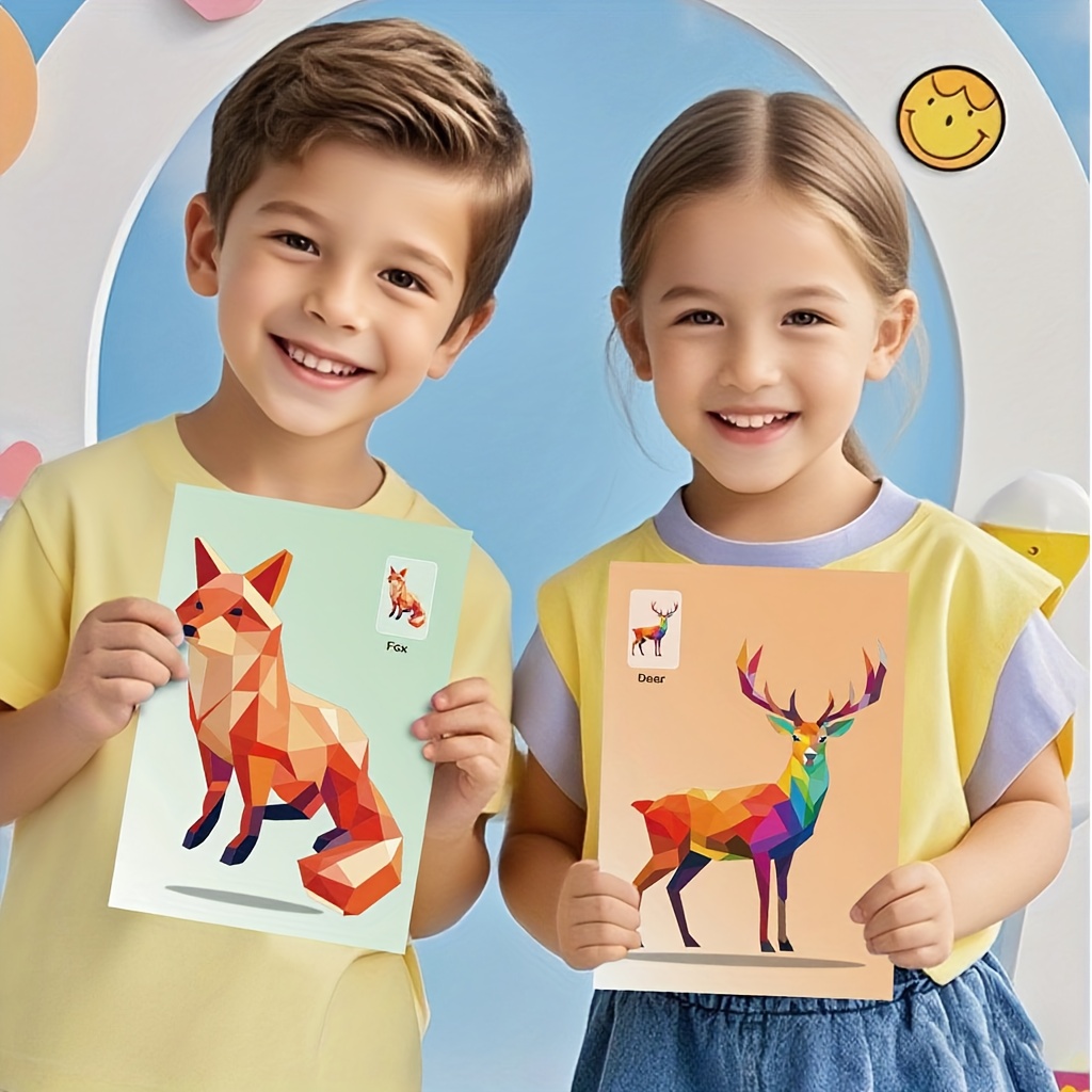 AliExpress Handmade Stickers Animal Cognitive 6 Geometric Collages Children's Puzzle Enhance Focus Training Enlightenment Toy Stickers, view 4