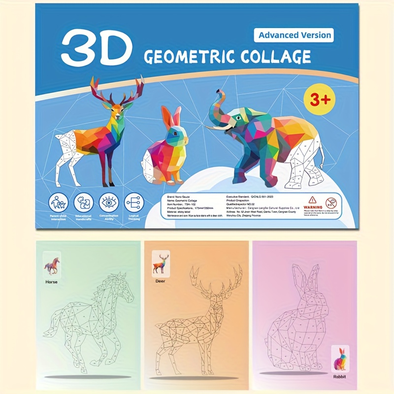 AliExpress Handmade Stickers Animal Cognitive 6 Geometric Collages Children's Puzzle Enhance Focus Training Enlightenment Toy Stickers, view 6