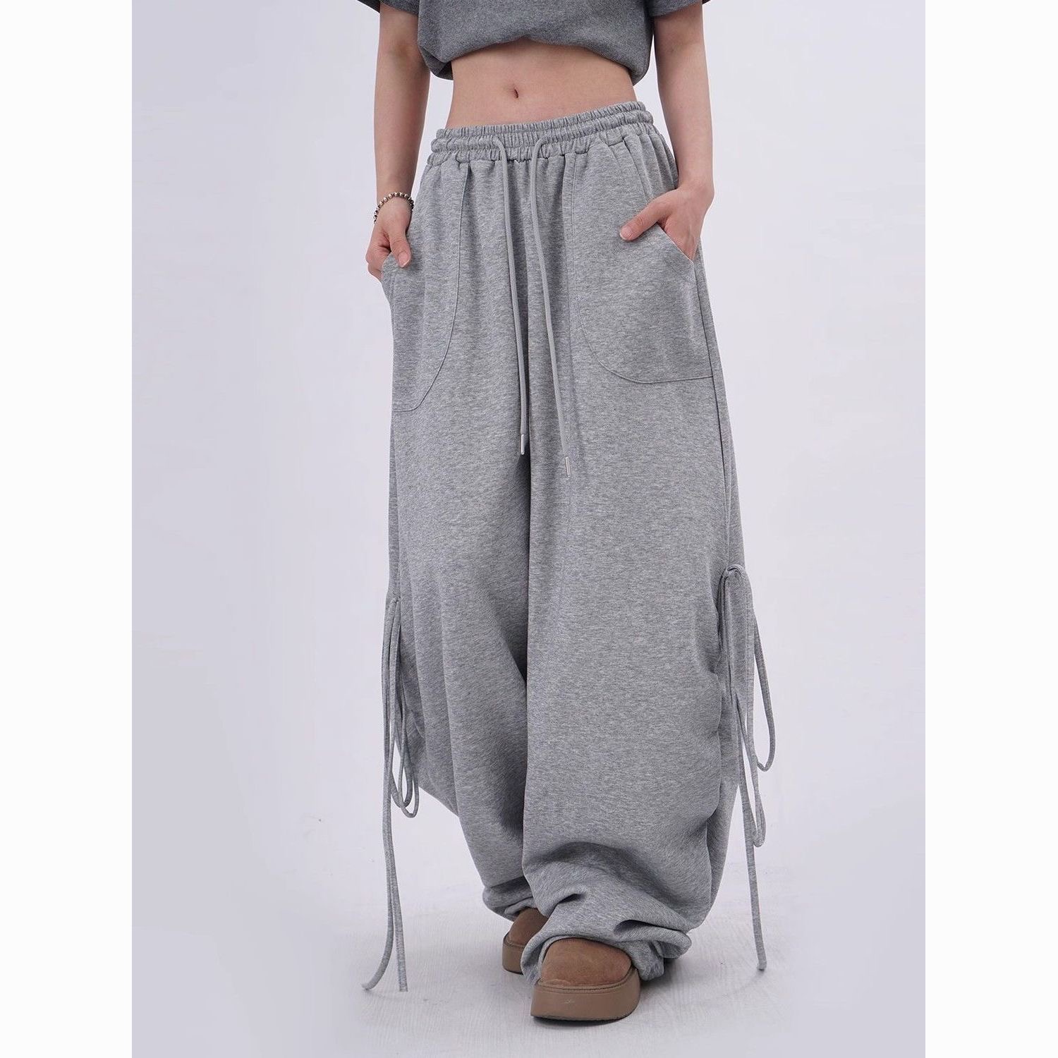 AliExpress Harajuku Contrast Color Stripe Wide Leg Trousers Vintage Grunge Loose Knitted Casual Pant Y2k Aesthetic Women Straight Pants, view 3