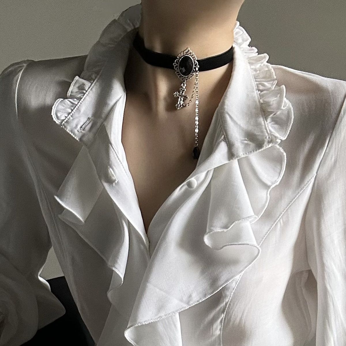 AliExpress Harajuku Vintage Black Bottoming Shirt Women Stand Collar Ruffles Slim Blouses Japanese Victorian Long Sleeve Blusas De Mujer, view 6