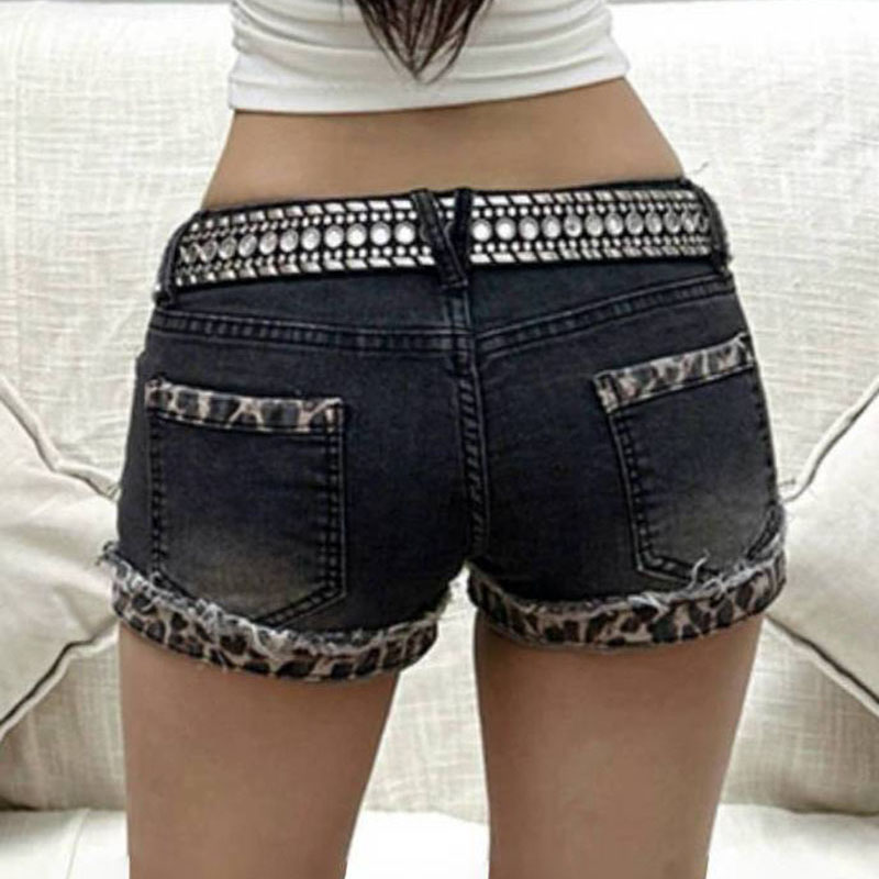 AliExpress Harajuku Vintage Denim Y2K Shorts Women Grunge Coquette Low Rise Skinny jean Shorts Woman Sexy Leopard Print Mini Short Pants, view 3