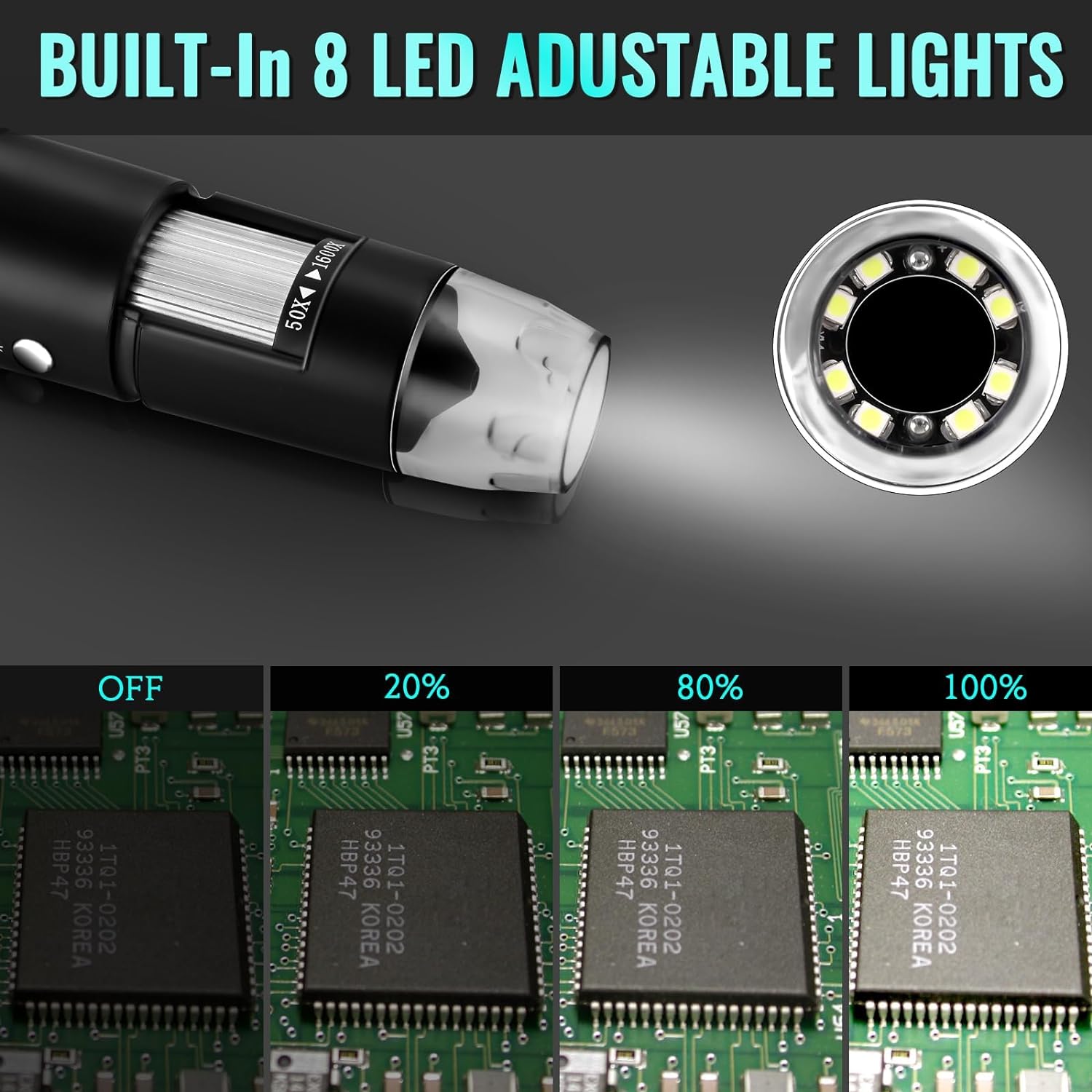 AliExpress Hayve 1600X USB Digital Microscope with 8 LEDs, view 4