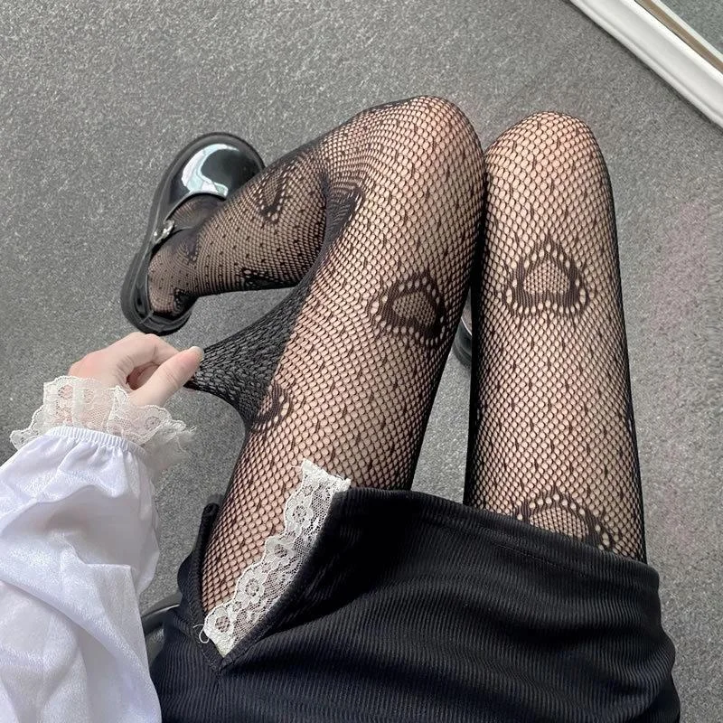 AliExpress Heart Mesh Girl Tights Stockings White Fishnet Pantyhose Female for Women Summer Legging Stocking, view 4