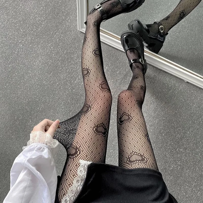 AliExpress Heart Mesh Girl Tights Stockings White Fishnet Pantyhose Female for Women Summer Legging Stocking, view 5