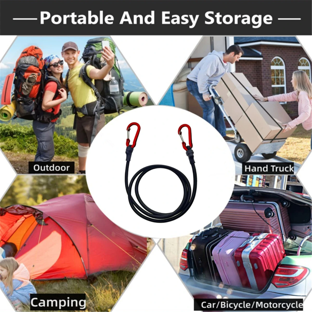 AliExpress Heavy-Duty Bungee Cord with Carabiner Hooks, view 3