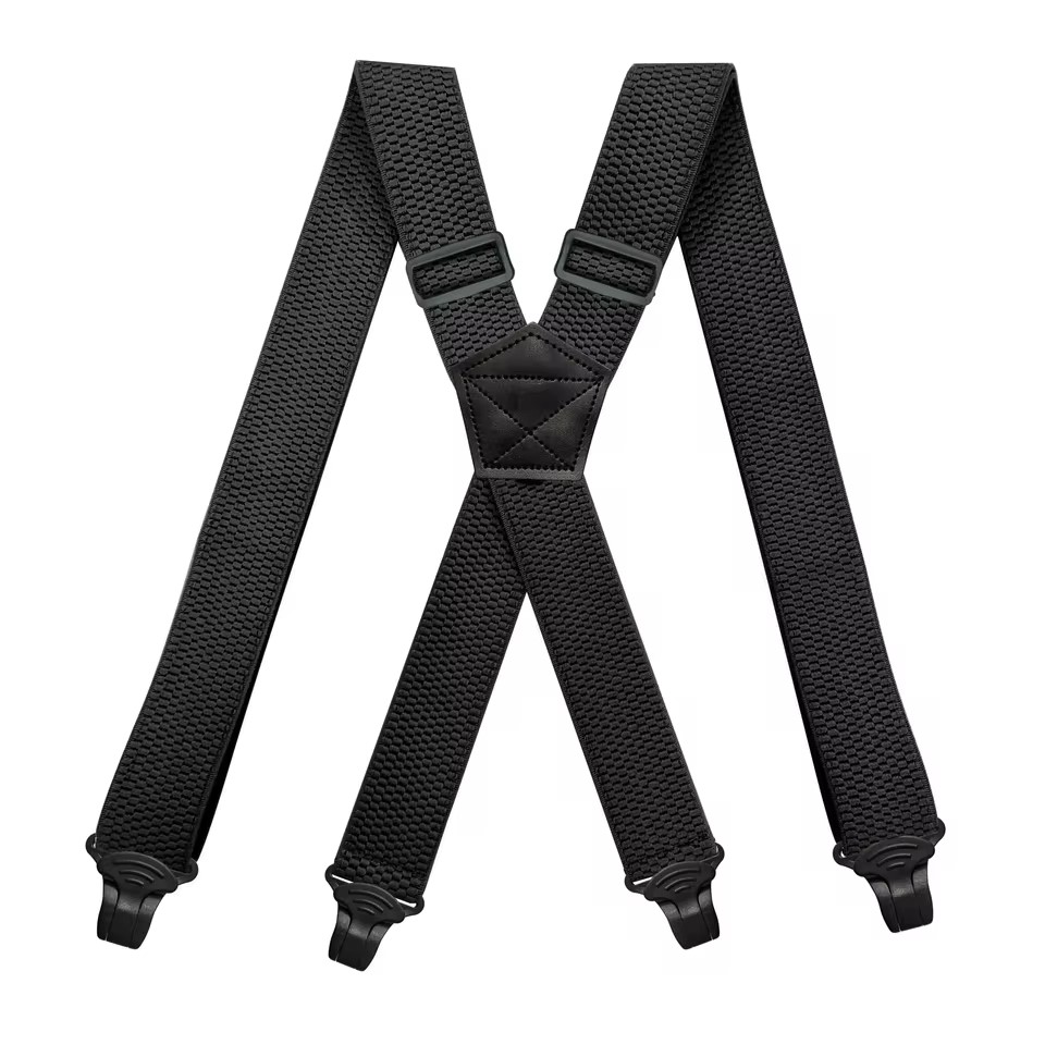 AliExpress Heavy Duty Work Suspenders for Men 3.8cm Wide X-Back with Plastic Gripper Clasps Adjustable Elastic Trouser Pants Braces-Black