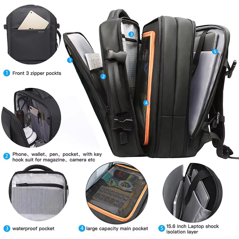 AliExpress Heroic Knight Travel Backpack Men Business Backpack School Expandable USB Bag Large Capacity 15.6 Laptop Waterproof Backpack Bag, view 5