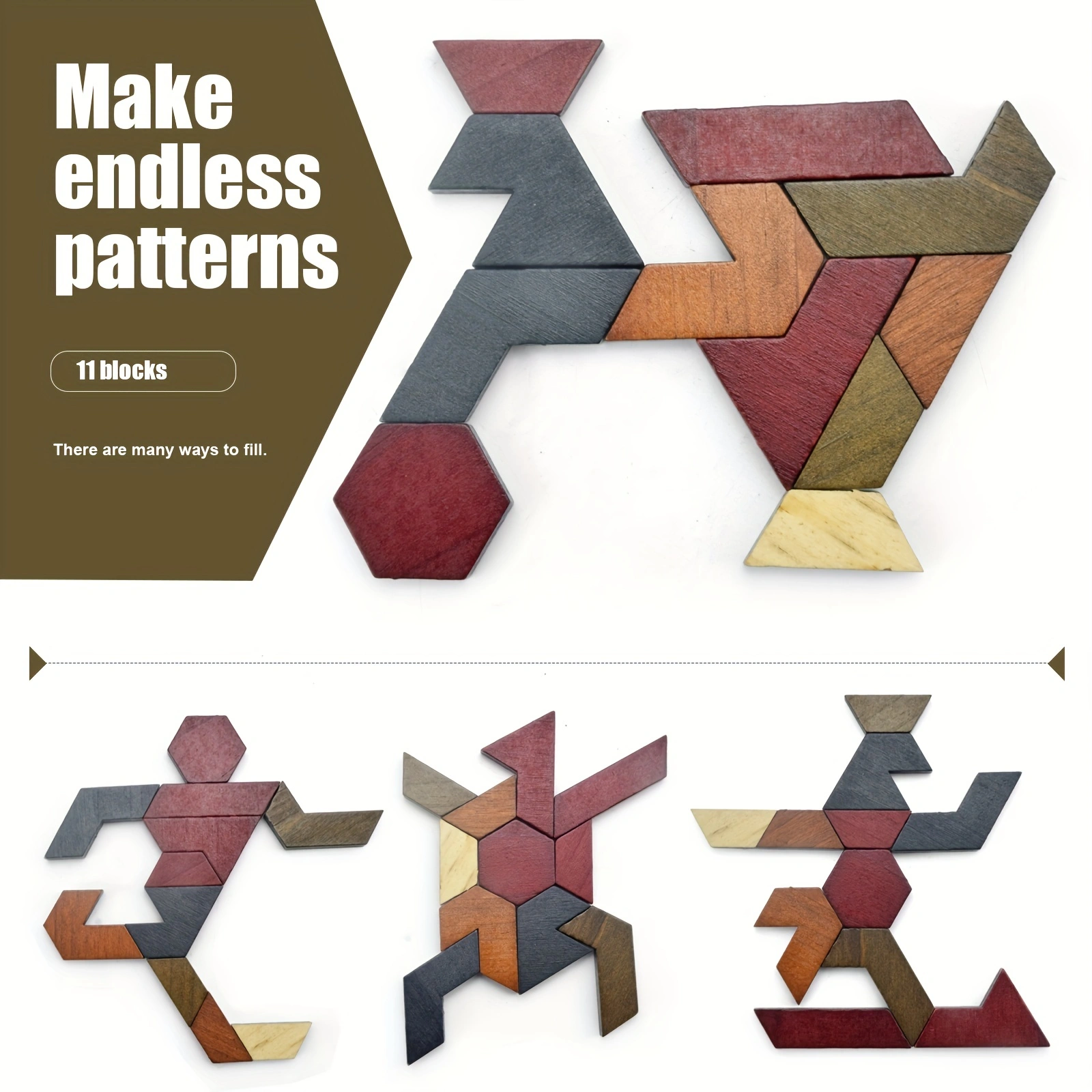 AliExpress Hexagon Tangram Puzzle, Wooden Puzzle Toys for Children and Adults, Challenging Puzzles Wooden Brain Teasers Puzzle for Adults, view 2