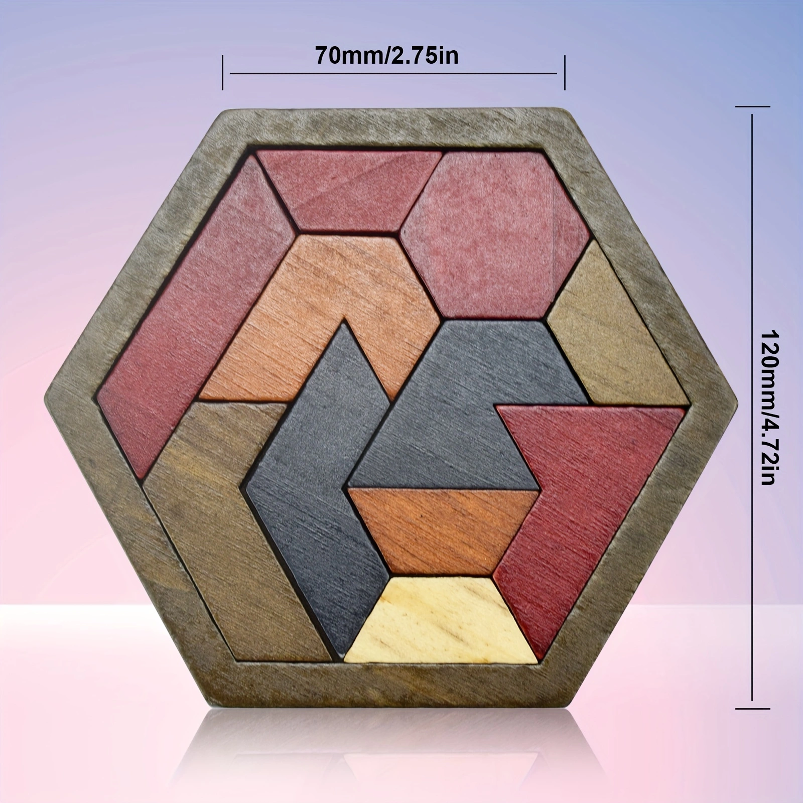 AliExpress Hexagon Tangram Puzzle, Wooden Puzzle Toys for Children and Adults, Challenging Puzzles Wooden Brain Teasers Puzzle for Adults, view 4