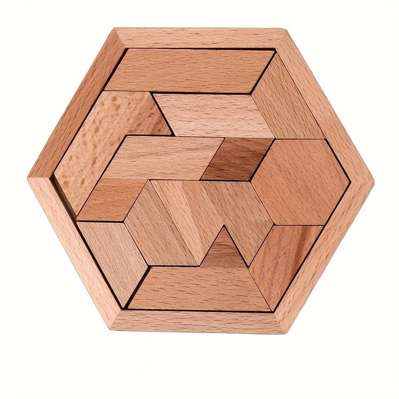 AliExpress Hexagon Tangram Puzzle, Wooden Puzzle Toys for Children and Adults, Challenging Puzzles Wooden Brain Teasers Puzzle for Adults, view 5