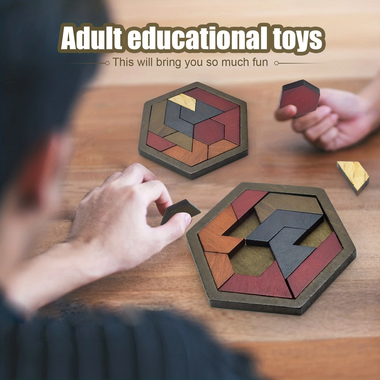 AliExpress Hexagon Tangram Puzzle, Wooden Puzzle Toys for Children and Adults, Challenging Puzzles Wooden Brain Teasers Puzzle for Adults, view 6
