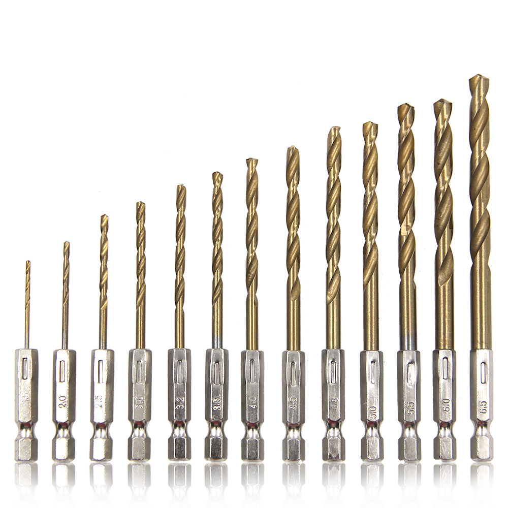 AliExpress Hexagonal Handle 13pc Titanium Plated Twist Drill 1.5-6.5mm Electric Drill Driver Drilling Air Screwdriver Tool Accessory Set