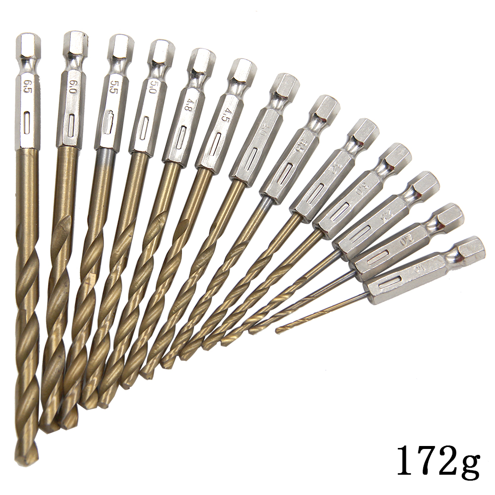 AliExpress Hexagonal Handle 13pc Titanium Plated Twist Drill 1.5-6.5mm Electric Drill Driver Drilling Air Screwdriver Tool Accessory Set, view 3