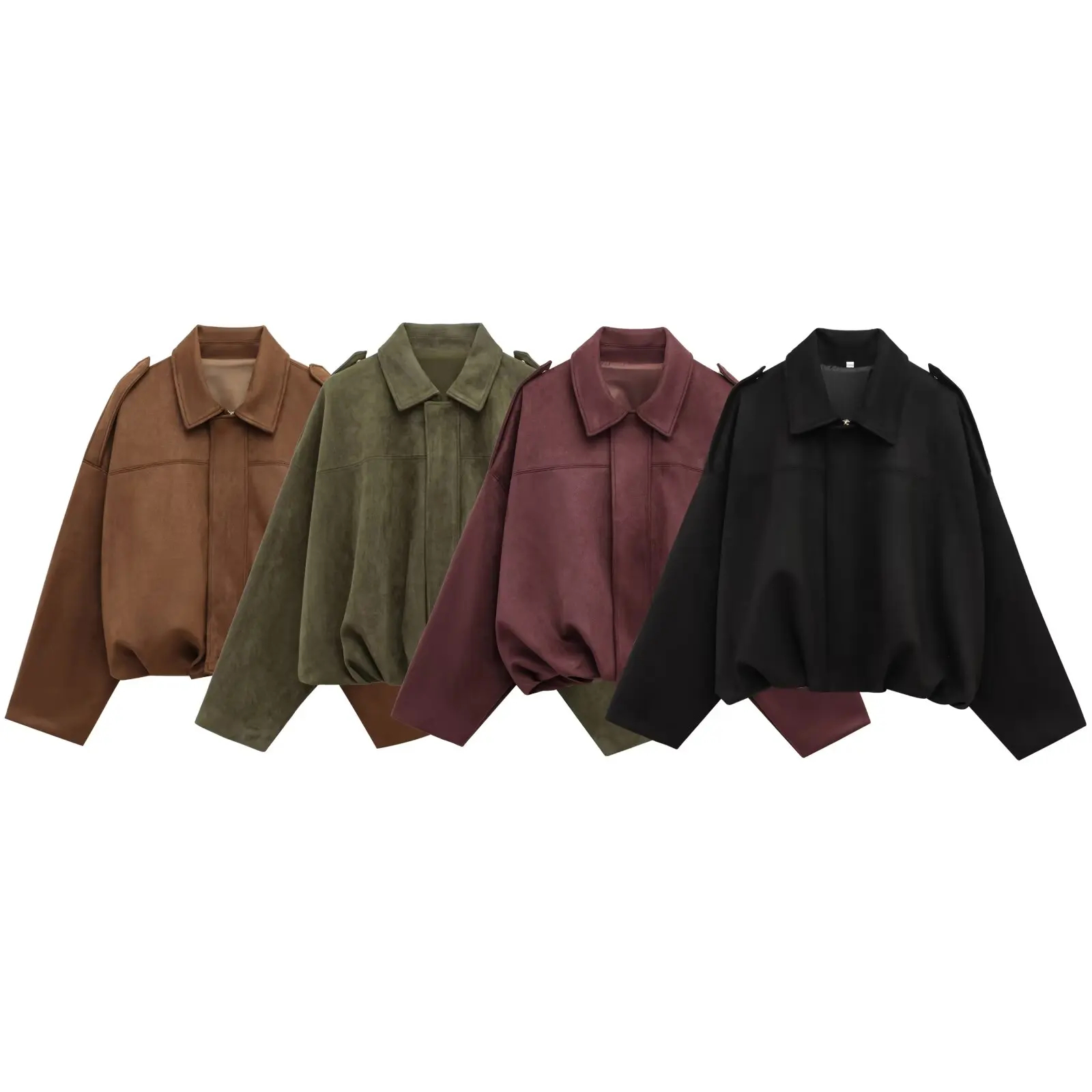 AliExpress HH Women's Street Fashion Solid Loose Suede Texture Coats Causal Long Bat Sleeves Lapel Zipper Fly Winter Vintage Jackets, view 2
