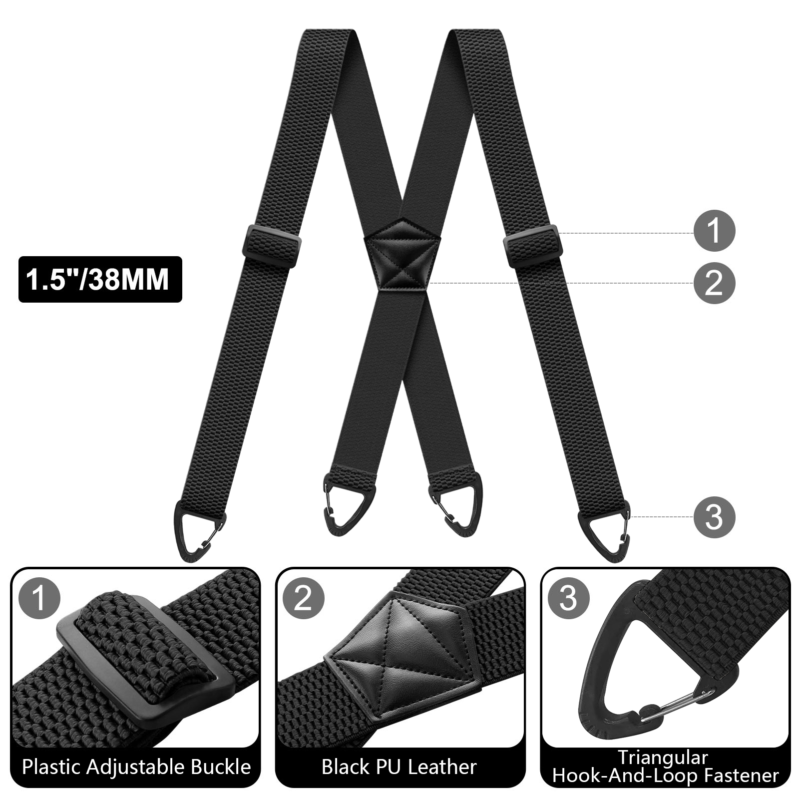 AliExpress Hidden Suspenders for Men 1.6" Wide Elastic Adjustable Work Suspenders Heavy Duty with 4 Snap Loop X-back Braces for Trousers, view 3