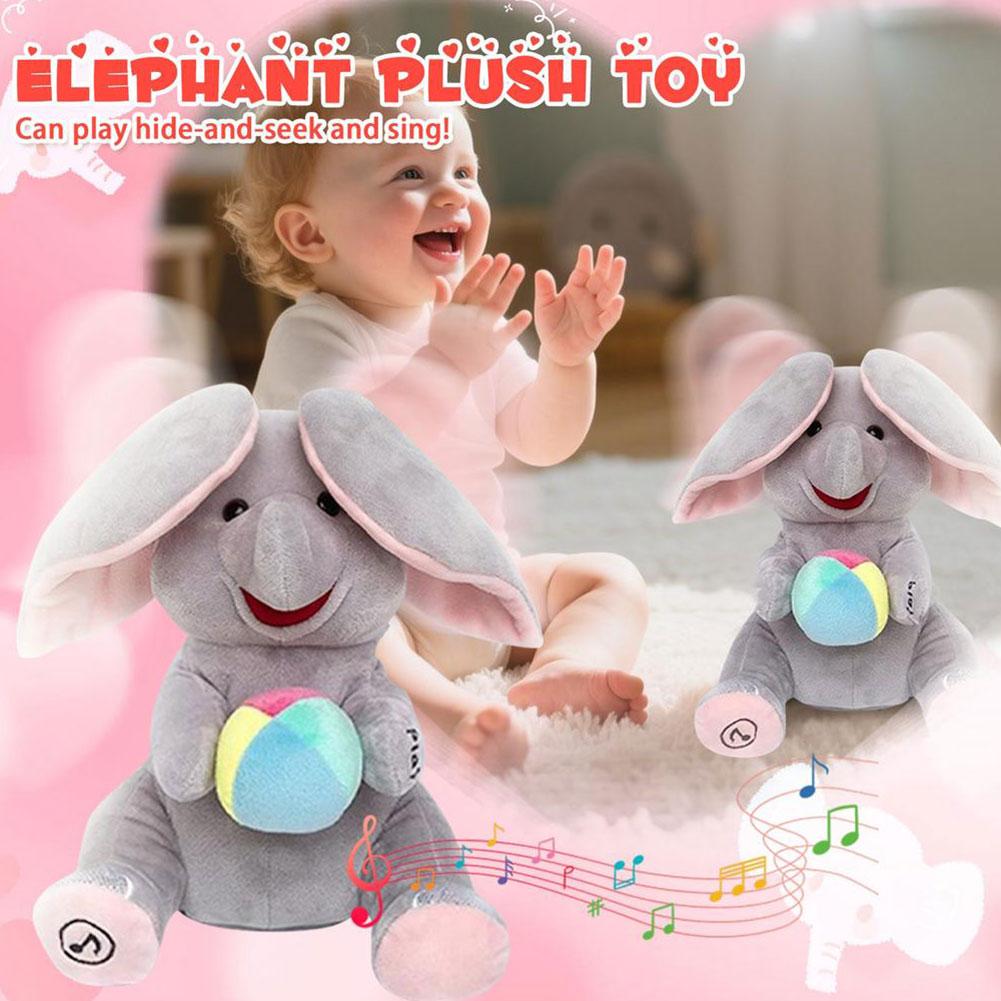 AliExpress Hide-And-Seek Elephant Plush Toy Baby Interactive Singing Musical Toy For Soothing Children Head Up Training Toys Christmas Gift, view 5