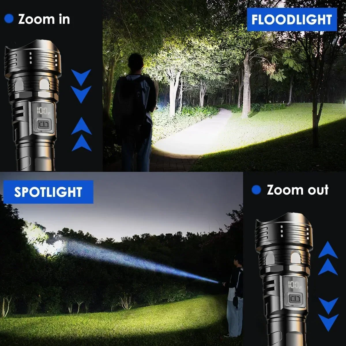 AliExpress Zoomable USB Rechargeable LED Flashlight (1000LM), view 3